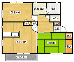 サニーハイム東原B 2LDKの間取図画像