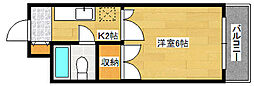 スカイコーポ温品 1Kの間取図画像