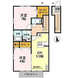 花音A 2DKの間取図画像