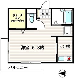 フリーデンハイム 1Kの間取図画像