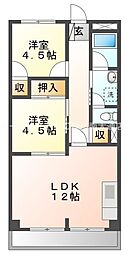 グリーンライフ山ノ沢 3階2LDKの間取り