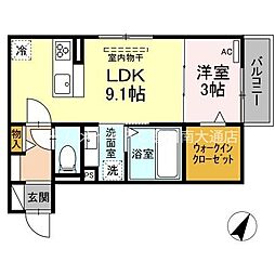 レクエルド 2階1LDKの間取り