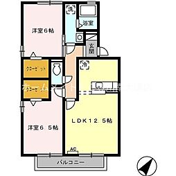 ウィルモア蔵子　D棟 2階2LDKの間取り