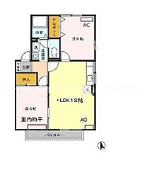 アネックス河尻B 2LDKの間取図画像