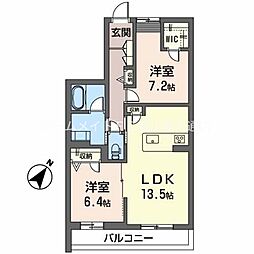 エクラシエ四ツ谷 2LDKの間取図画像