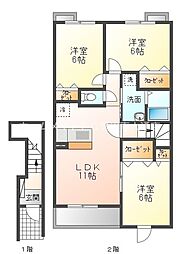 グランドヒルB 3LDKの間取図画像