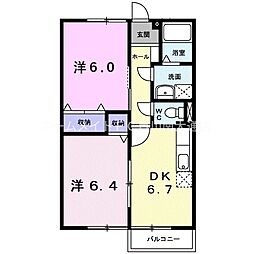 エクセル後田D 2DKの間取図画像
