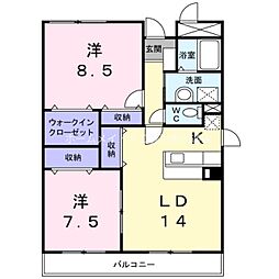 モデストコザカイ 2LDKの間取図画像