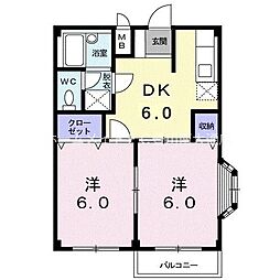 エルディム西塚A 2DKの間取図画像