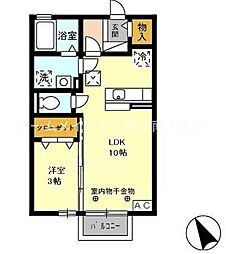 グランモア新豊A 1LDKの間取図画像