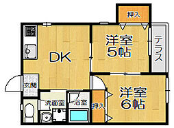ユーハウス 2DKの間取図画像