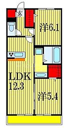 東武野田線 塚田駅 徒歩23分の賃貸アパート 3階2LDKの間取り