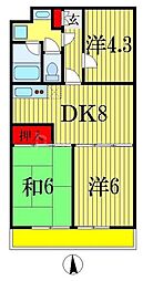 JR総武線 西船橋駅 徒歩13分の賃貸マンション 2階3DKの間取り