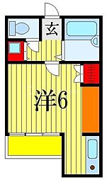 JR総武線 東船橋駅 徒歩5分の賃貸マンション 1階ワンルームの間取り