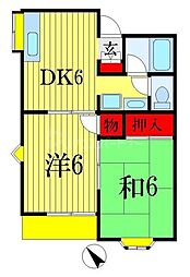 ウエストパークサイドB棟 2DKの間取図画像