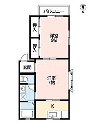 フローラルハイツ2 2Kの間取図画像