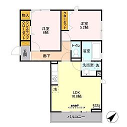 ヘリオス吉川美南プルートーン 2LDKの間取図画像