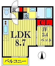 パークブルーノ谷塚 1LDKの間取図画像