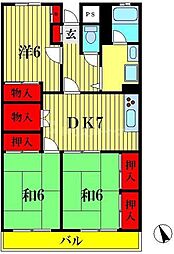 ブルースカイサニークレスト 3DKの間取図画像