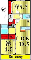 愛宕ビューハイツ 2LDKの間取図画像