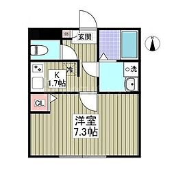 KSハイム越谷 1Kの間取図画像