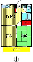 グランドハイツA棟 2DKの間取図画像