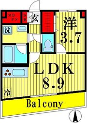 アレグリア柏屋 1LDKの間取図画像