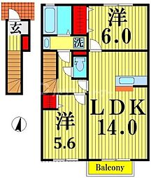 グレースセレノ小山 2LDKの間取図画像