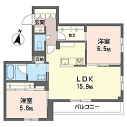 アリア カルマティ 2LDKの間取図画像