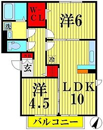 スカイハイム 2LDKの間取図画像