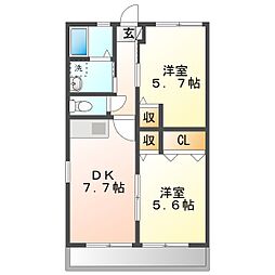 プレシアス本町B 2DKの間取図画像