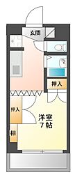 フォーラムツインB 1Kの間取図画像