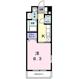 ヴィラルミノーソC 1Kの間取図画像
