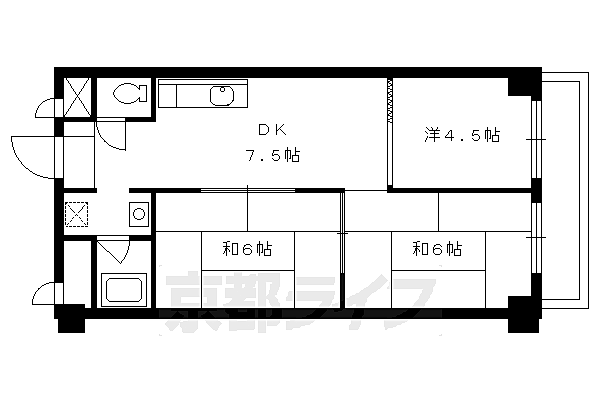 京都府京都市左京区一乗寺赤ノ宮町(賃貸マンション3DK・4階・54.00㎡)の写真 その2