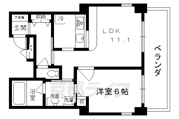 京都府京都市中京区西ノ京職司町(賃貸マンション1LDK・4階・40.94㎡)の写真 その2