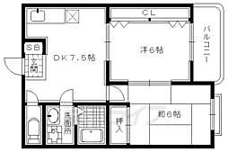 京都市営烏丸線 北大路駅 徒歩23分の賃貸アパート 3階2DKの間取り