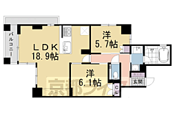 京都市営烏丸線 烏丸御池駅 徒歩2分の賃貸マンション 2階2LDKの間取り