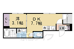 JR山陰本線 円町駅 徒歩7分の賃貸アパート 2階1DKの間取り