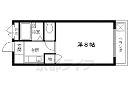 京都市営烏丸線 北大路駅 徒歩20分の賃貸マンション 3階1Kの間取り