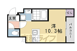 京都市営烏丸線 北大路駅 徒歩28分の賃貸マンション 3階ワンルームの間取り
