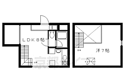 京都市営烏丸線 松ヶ崎駅 徒歩12分の賃貸マンション 2階1DKの間取り