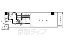 京都市営烏丸線 烏丸御池駅 徒歩7分の賃貸マンション 2階1Kの間取り