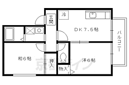 京都市営烏丸線 北大路駅 3.1kmの賃貸アパート 1階2DKの間取り