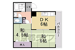 梅の宮ハイツ 2DKの間取図画像