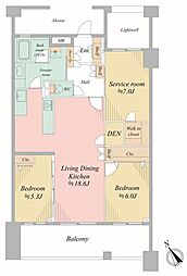 クレッセントユーパリノスの丘ブルームヒルズ 2SLDKの間取図画像