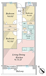 横浜東寺尾パーク・ホームズ 3LDKの間取図画像