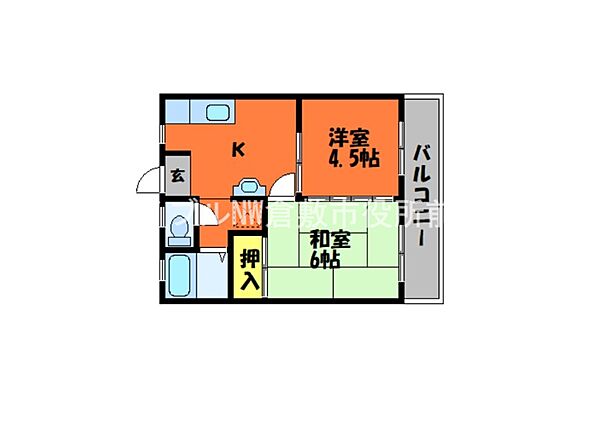 エフシリーズウエスト　A棟 ｜岡山県倉敷市中島(賃貸アパート2DK・2階・34.60㎡)の写真 その2