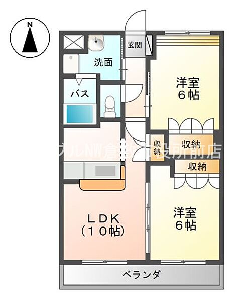 ドルチェ・ヴィータ ｜岡山県倉敷市西阿知町西原(賃貸アパート2LDK・2階・51.66㎡)の写真 その2