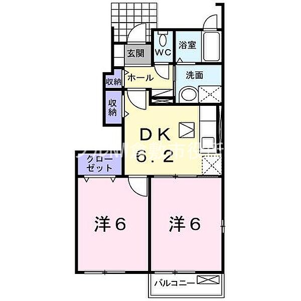 レスポワールＡ ｜岡山県倉敷市玉島上成(賃貸アパート2DK・1階・43.86㎡)の写真 その2