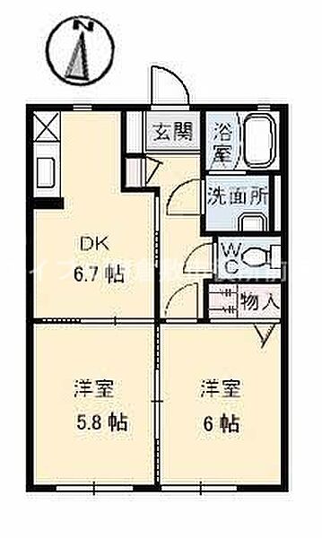 ST大高　Ｂ棟 ｜岡山県倉敷市西中新田(賃貸アパート2DK・1階・44.39㎡)の写真 その2